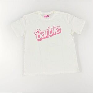 Barbie Women’s tee Cream T-Shirt with Pink Logo